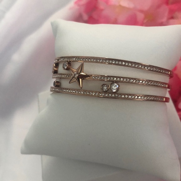 MICHAEL KORS Beyond Brilliant Rose Gold Cuff Bracelet Star Crystals Rhinestones - Picture 3 of 6
